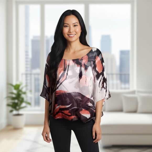 Liverpool Women 3/4 Puff Sleeve Round Neck Elastic Waist Tie Open Back Small - Picture 1 of 7